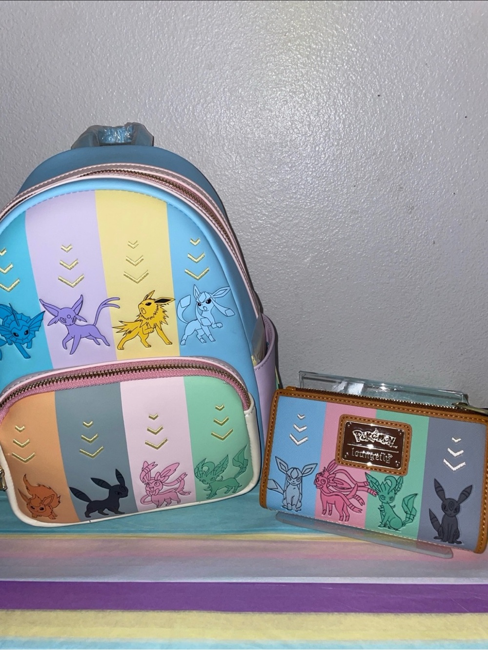 Exclusive Loungefly Pokemon Eevee Evolution Retro Colored Mini Backpack & Wallet